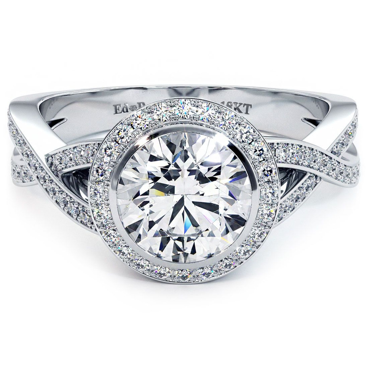 Bezel Set Blue Diamond Engagement Ring, 14K Rose Gold Wedding Ring 1.30  Carat Halo Pave Certified Handmade